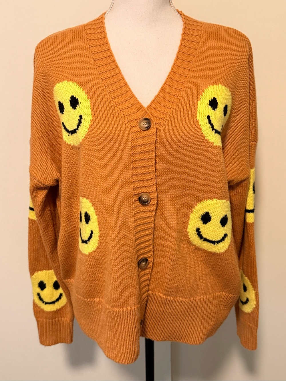 Smiley face cardigan sweater size M